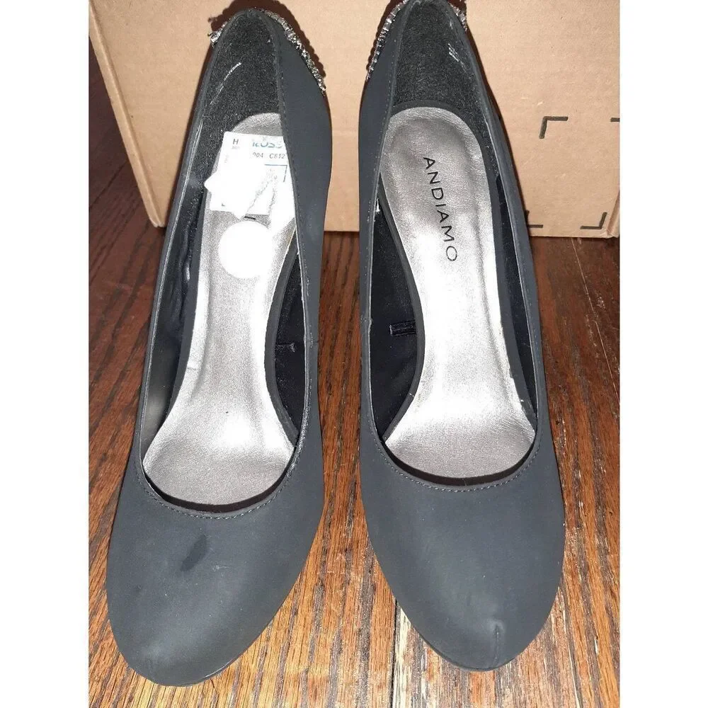Sz 7 Andiamo Black Rhinestone Bling Stiletto Pump High Heels Prom Wedding Shoes